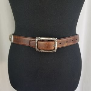 FOSSIL leather belt with sliver conchos buckle S